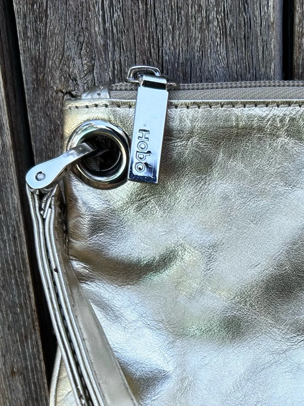 Hobo International Vida Metallic Gold Leather Wristlet Wallet Clutch